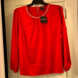 Red dress shirt with rhinestone neck